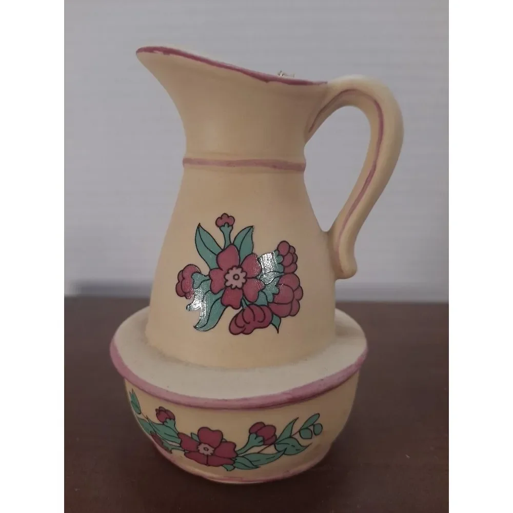 Jasco Country Kitchen Bisque Porcelain Pitcher Bell Floral Decoration‎ 3.5